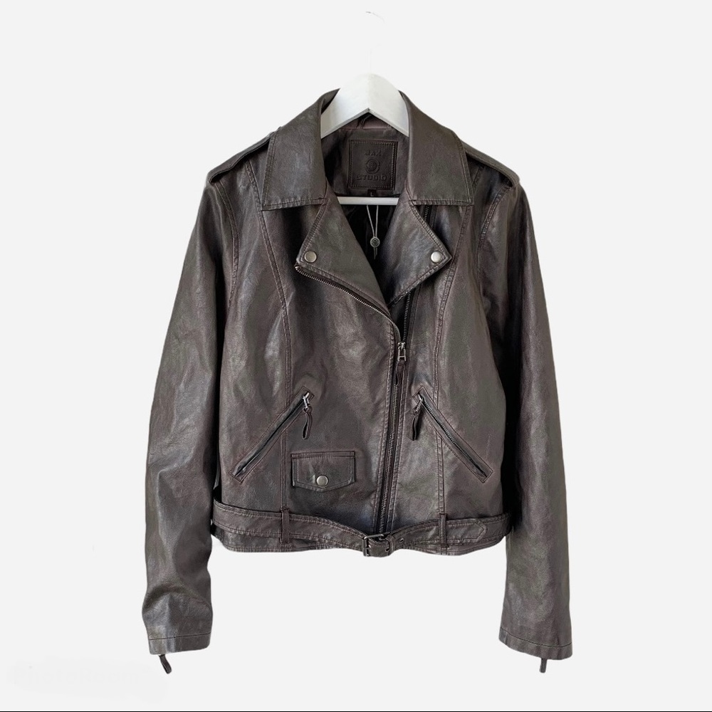 🌸New🌸 Max Studio Faux Leather Moto Jacket Sz L - Picture 2 of 10